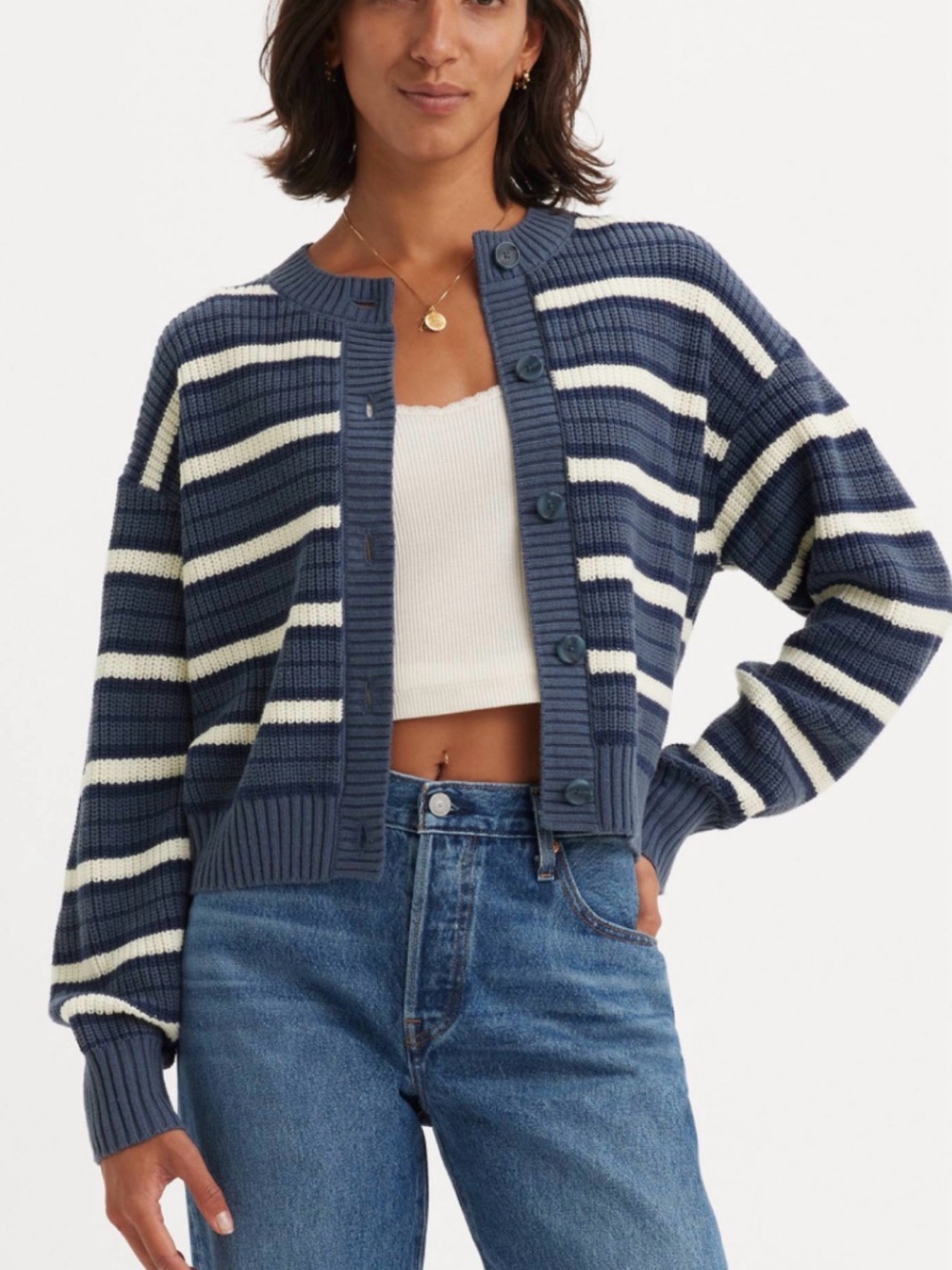 Levi’s CAT CARDIGAN Striped Navy and Cream women’s Button-Front Sweater